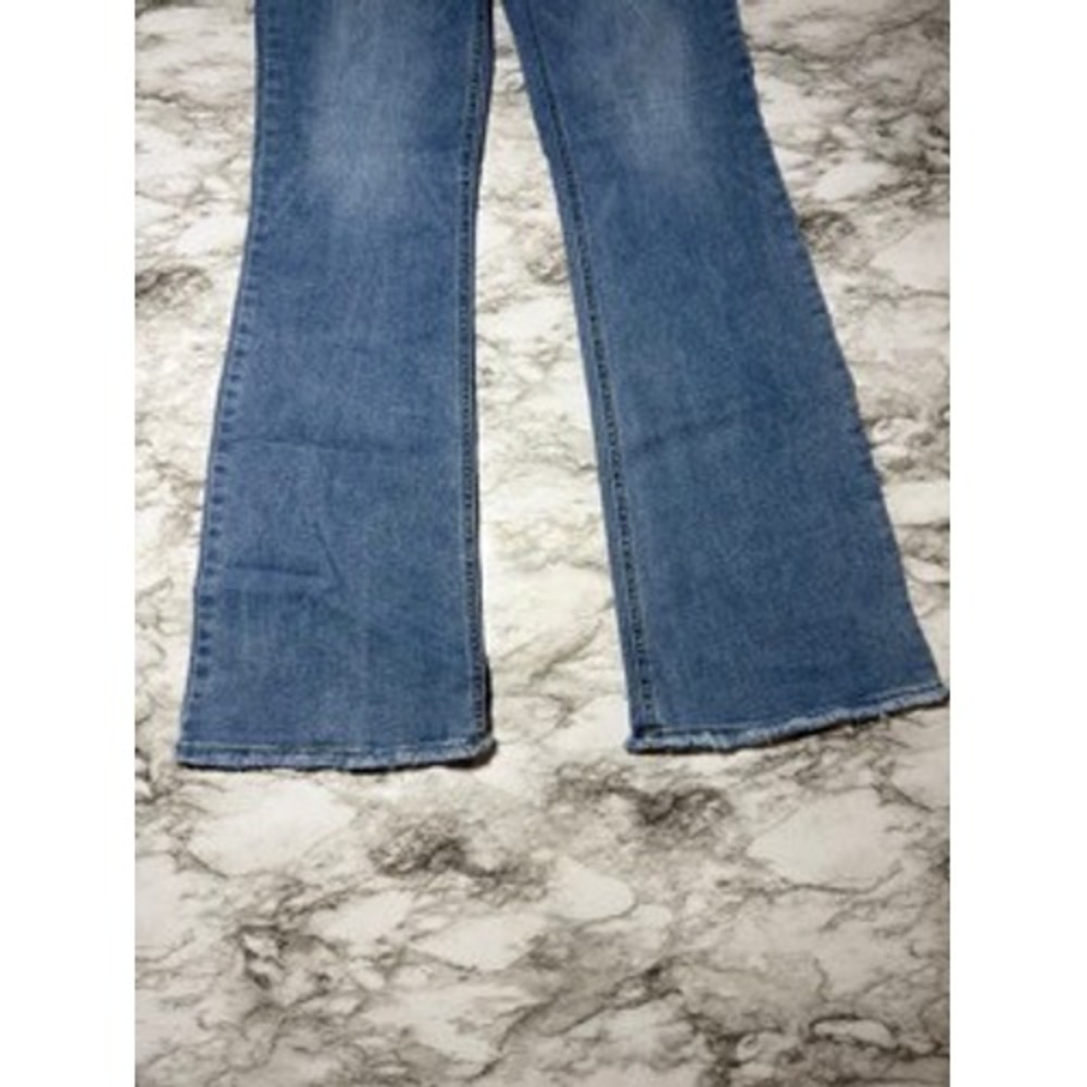 Democracy Petite High Rise Flare Jeans AB Technology Itty Bitty Booty Blue - Picture 5 of 9